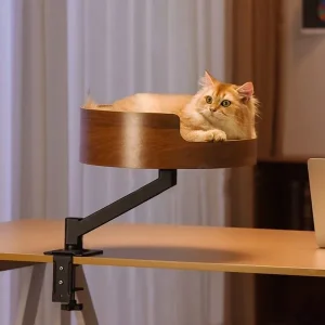 Office desktop cat bed solid wood 360 degree rotating cat bed pet suspension desk cat bed cat bed desk