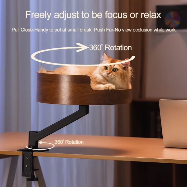Office desktop cat bed solid wood 360 degree rotating cat bed pet suspension desk cat bed cat bed desk - Image 5