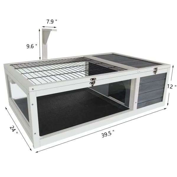 39.5＂Wood Tortoise House Indoor Turtle Habitat Reptile Cage for Lizards, Geckos, with Removable Waterproof Tray,Light Support,