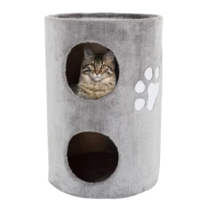 20.5-in Cat Condo - Gray 2-Story with Sisal Scratching Pad, Soft Covered Barrel Pet House